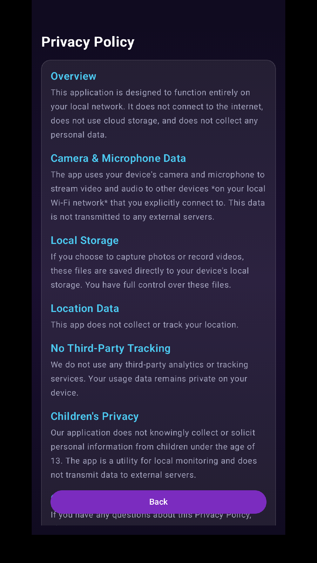 Privacy Policy Screen